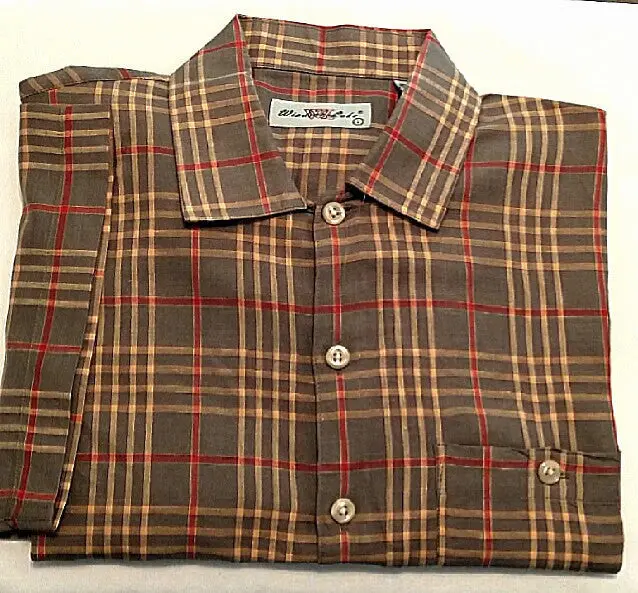 Windsor Lake-Olive Green Plaid,Linen/Cotton, Ss Fashion Shirt- Size L 1