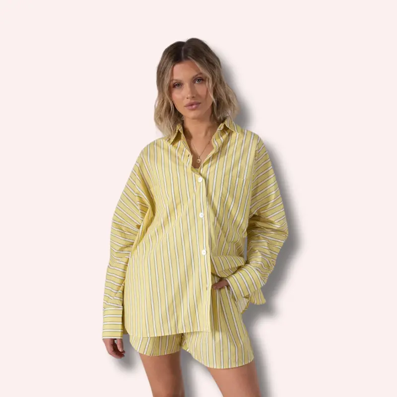 Women's Isla Stripe Cotton Set - Yellow/White Stripe 1