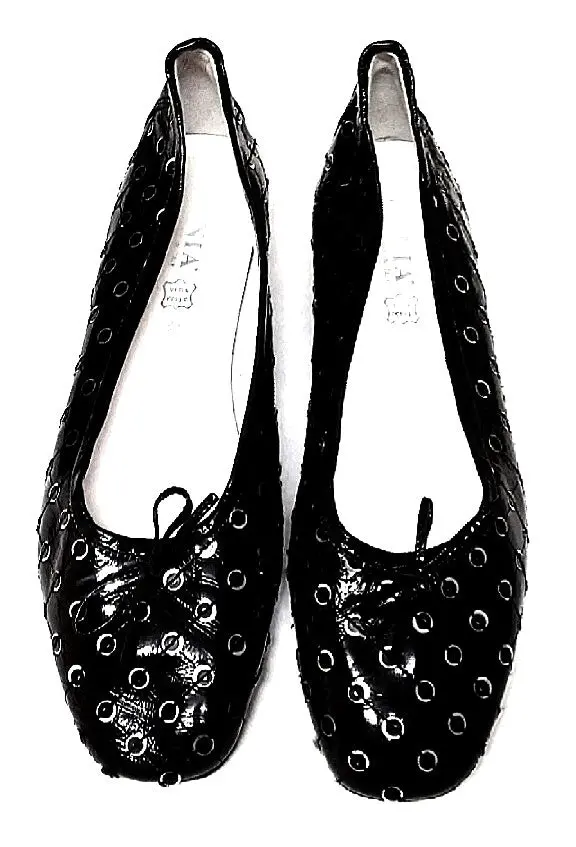Women's Mania Of Italy- Black Leather Sequin Ballerina Shoes- Size (38) 7.5 1
