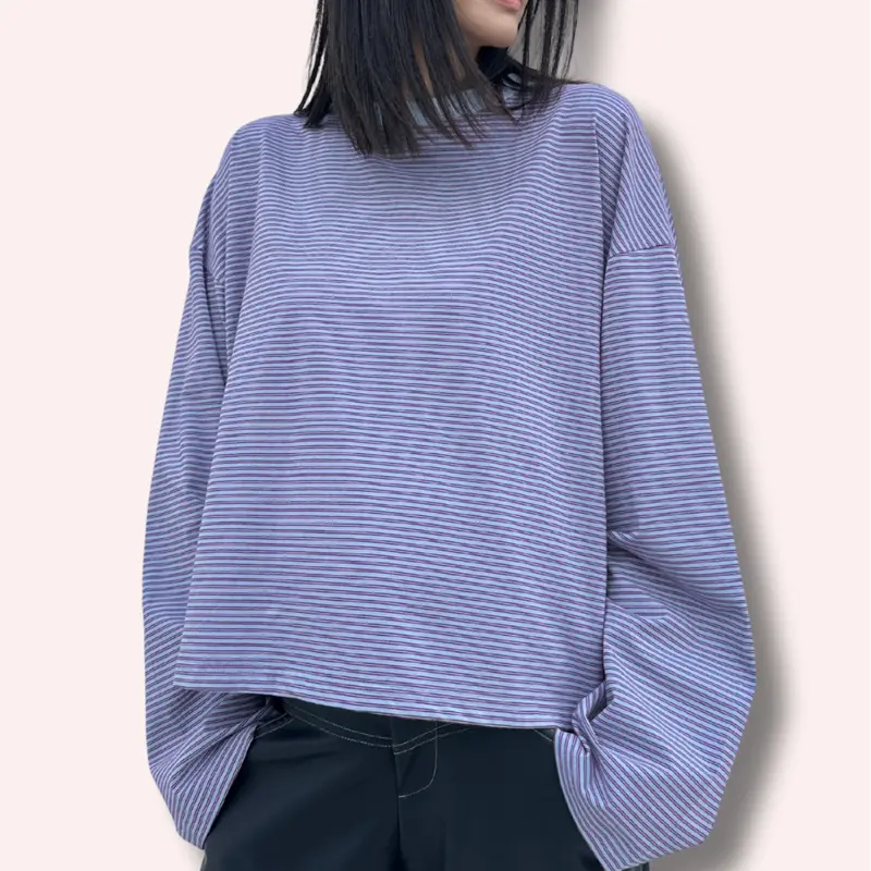 Women's Rhode Stripe Cotton Long Sleeve Tee - Ivory Blue/Maroon Stripe 1