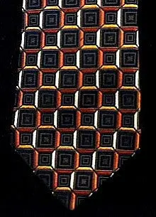 Xmi- Black, Gold & Rust Geometric Woven Silk Tie 1