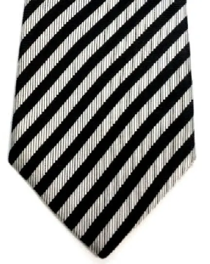 Xmi- Black/Silver Diagonal Stripe 100% Woven Silk Tie 1