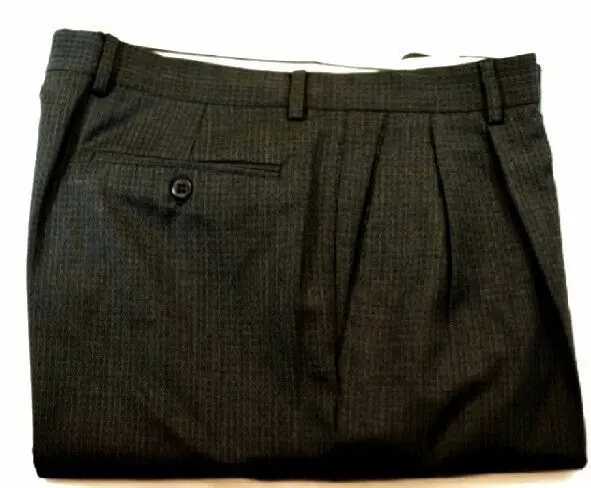Zanella- Green/Gray/Tan Mini-Check 100% Wool Trousers- Size 34X31 1