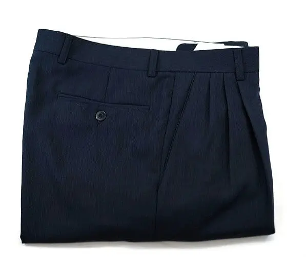Zanella Heather Blue Micro Twill Wool Pleated Trousers- Size 32X27 1
