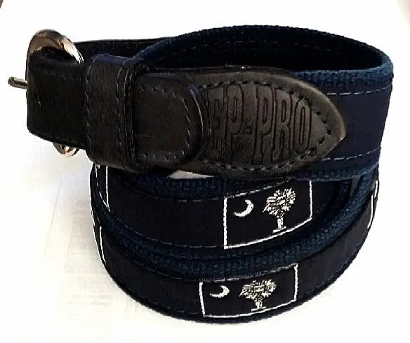 Zep-Pro Usa- Canvas/Leather '1/4 Blue Moon' Embroidered Novelty Belt- Size 44 1